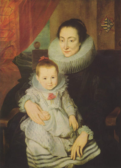 Portrait of Marie Clarisse, wife of Jan Woverius, with her son. 