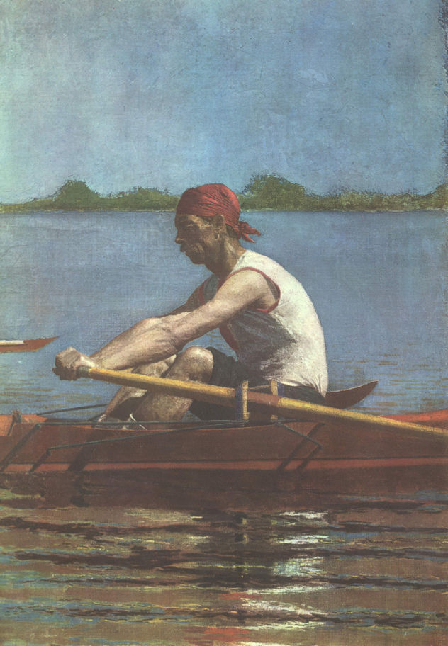 John Biglen al remo de su skiff