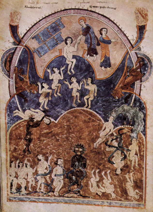 Grupo de las Beatus-Apocalipsis del compendio de textos del monje español Beato de Liébana (siglo VIII), escena.
