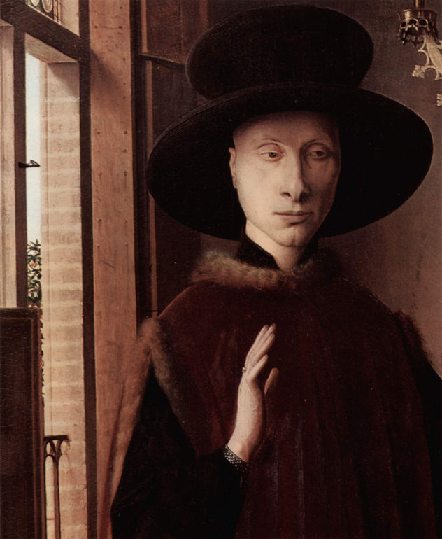 Arnolfini-Boda, imagen de boda de Giovanni Arnolfini y su esposa Giovanna Cenami, detalle