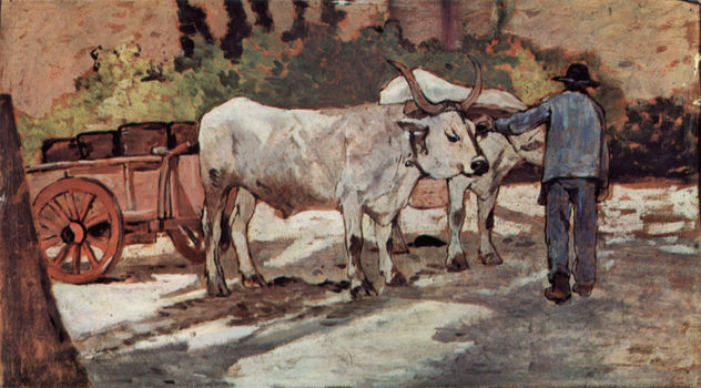 Campesino con carro de bueyes