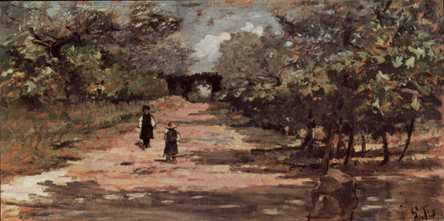 The avenue of trees with two children 