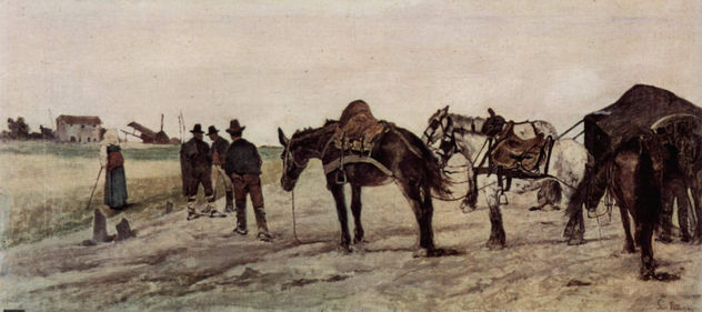 Caballos y campesinos en el paisaje romano