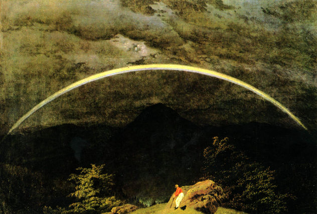 Paisaje montañoso con arcoíris (paisaje con el arcoíris de la luna)