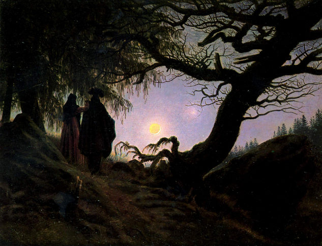 Hombre y mujer contemplando la luna 