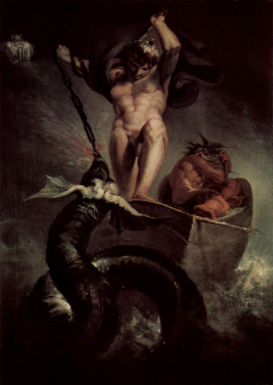 The struggle of Thor with the Midgard serpent 