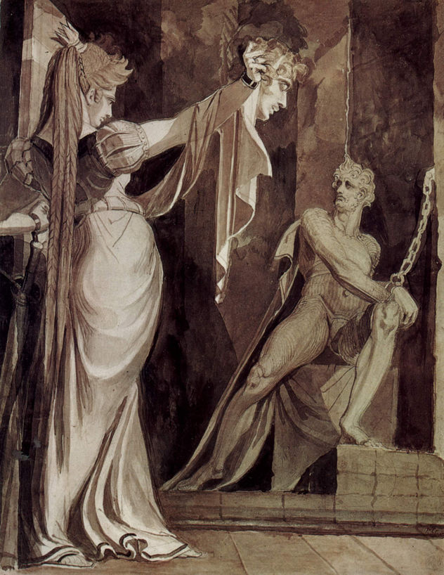 Kriemhild muestra a Hagen la cabeza de Gunther.