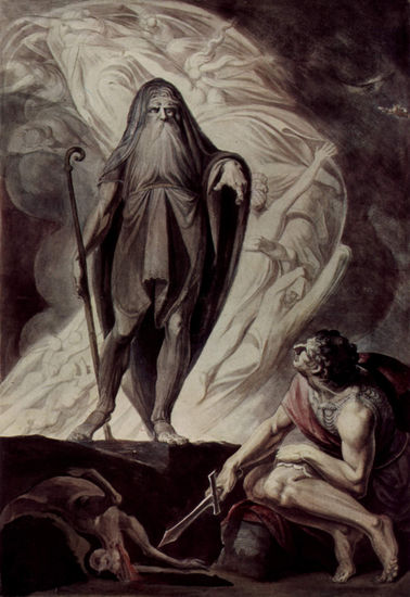 Tiresias aparece ante Ulises durante el sacrificio. 