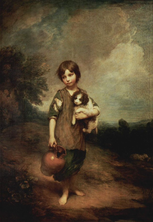 Village Girl with Dog and Handle Jug