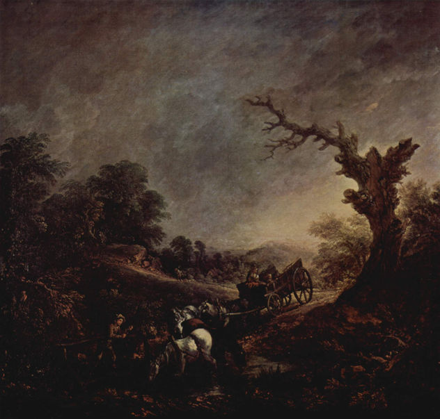 Puesta de sol, se sacia a los caballos de tiro.