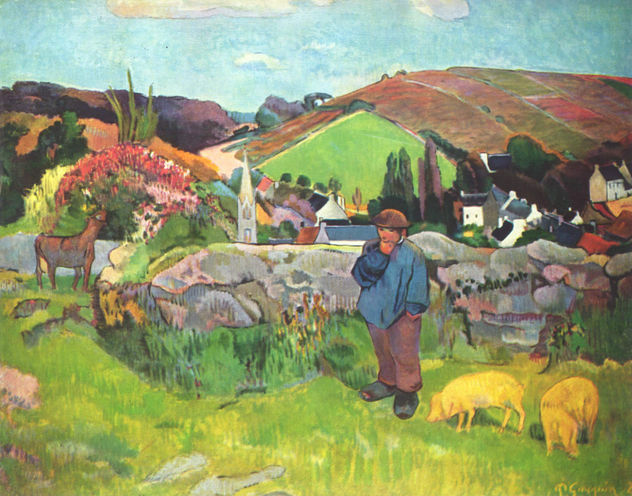Paisaje bretón con pastor de cerdos