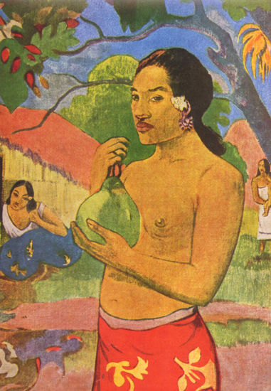 Mujer tahitiana con fruta, detalle 