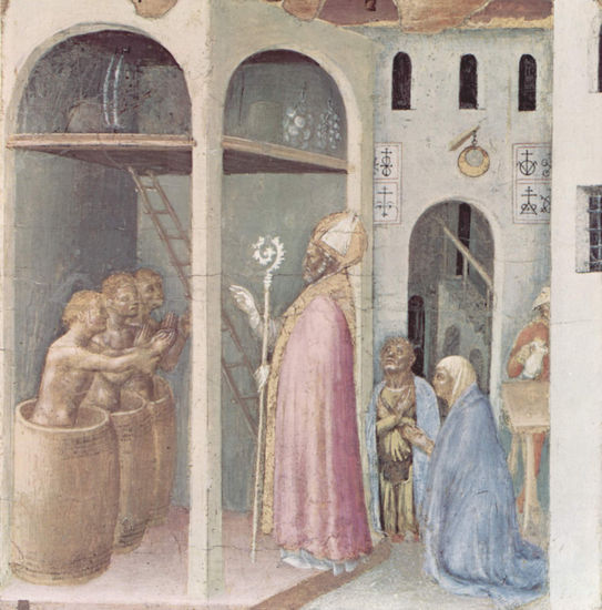 Quaratesi Polyptych, five predella panels with scenes from the life of Saint Nicholas of Bari (representations of miracles), scene 