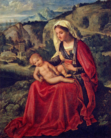 María y el niño Jesús en un paisaje 