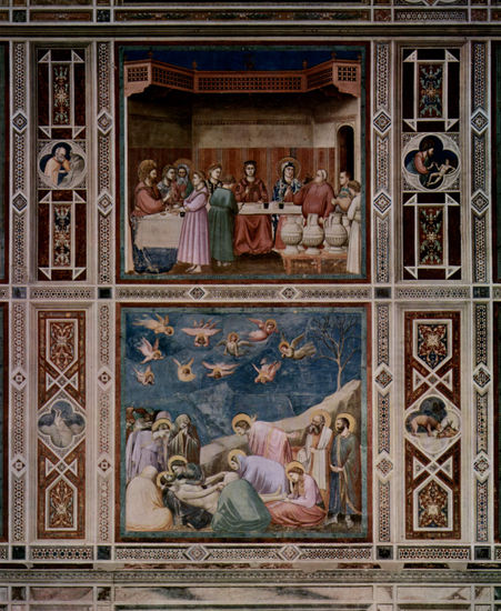 Cycle of frescoes in the Arena Chapel in Padua (Scrovegni Chapel), general view of the mural decoration, upper scene 