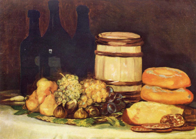 Still Life, Shredded Turkey and Pan with Fish