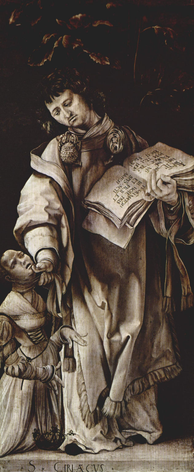 Tablillas de pie con cuatro santos para el altar Heller de Albrecht Dürer, anteriormente en la iglesia dominicana de Fráncfort del Meno, escena.