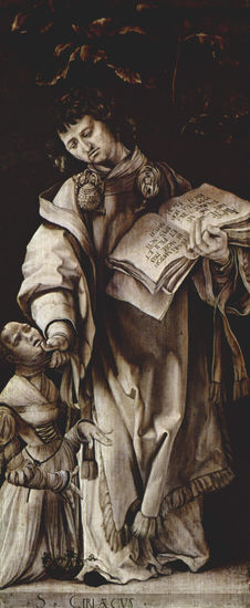 Tablets with Four Saints for the Heller Altar by Albrecht Dürer, formerly in the Dominican Church of Frankfurt am Main, scene. 