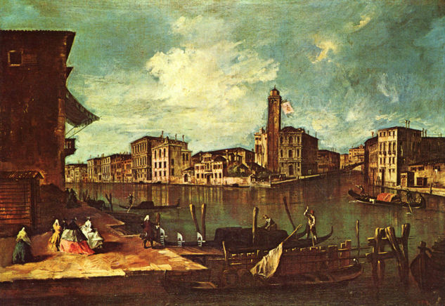 The Grand Canal in San Geremia, seen from a gondola mooring place, detail. 