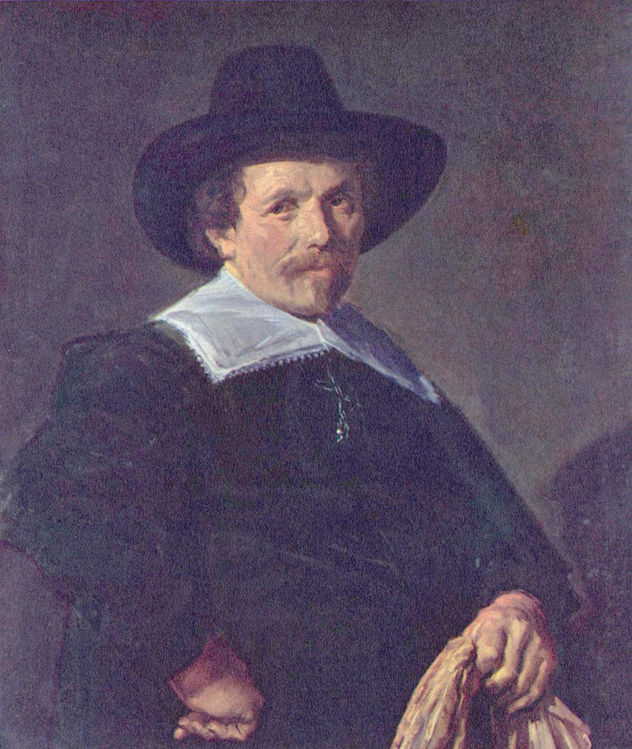 Retrato de un hombre con cuello plisado, con sombrero en la mano izquierda.