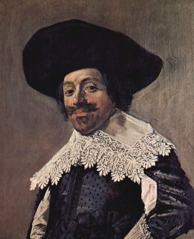 Portrait of a Man with a Peak Collar, Leaning on His Hip with His Right Hand and Gloves in His Left Hand.