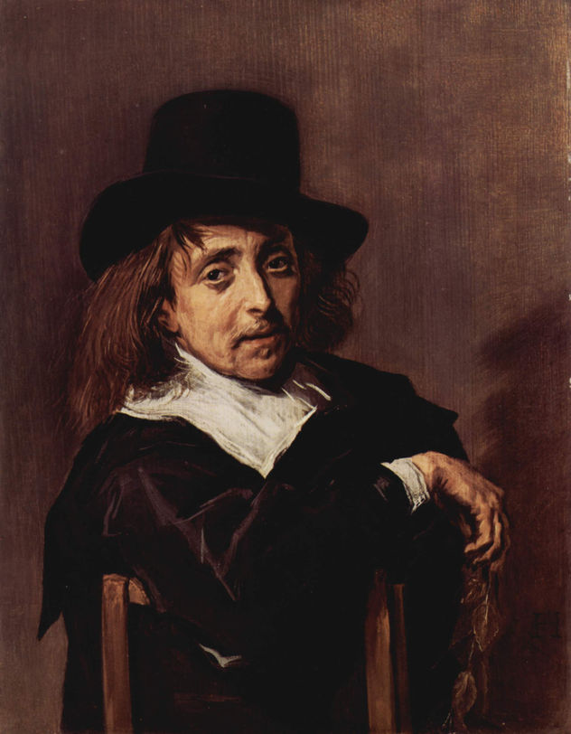 Retrato de un hombre sentado con sombrero inclinado