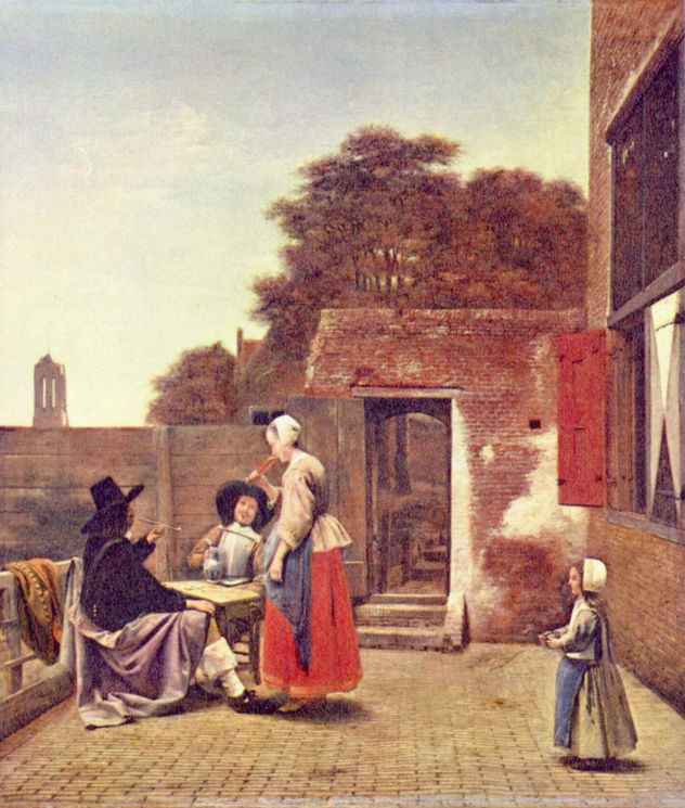 Hof with Two Officers and a Woman Drinking