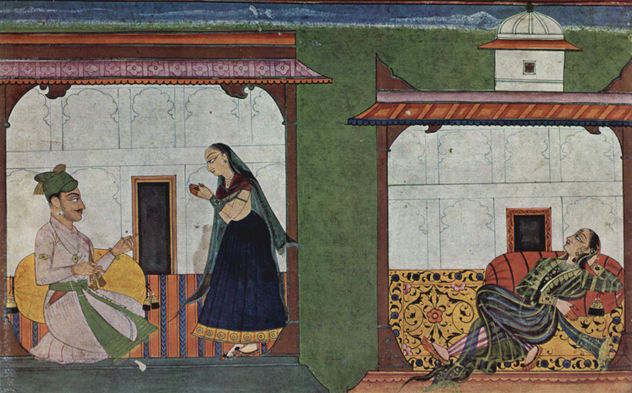 Rasamañjarî - Manuscrito de Bhânudatta (Tratado erótico), escena