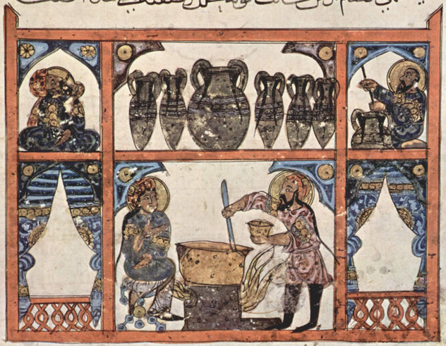 De Materia Medica (El libro de las hierbas) de Dioscórides, escena
