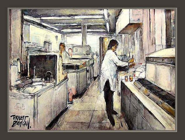 LABORATORIOS-FARMACIA-PINTURA-INTERIORES-CUADROS-PINTOR-ERNEST DESCALS Óleo Lienzo Figura