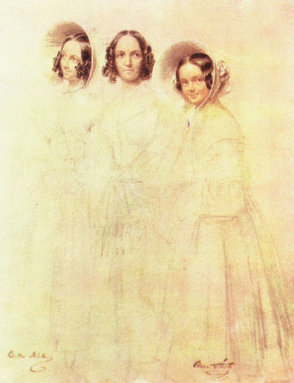 Retrato de la señora Crelinger con sus hijas Bertha y Clara 