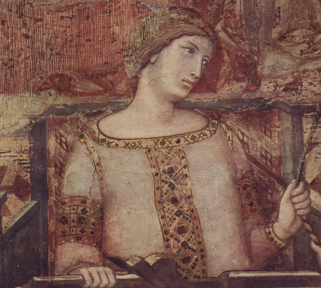 Frescos del ciclo "Allegorías del buen y del mal gobierno" en la sala del consejo de los Nueve, Palazzo Pubblico en Siena, escena