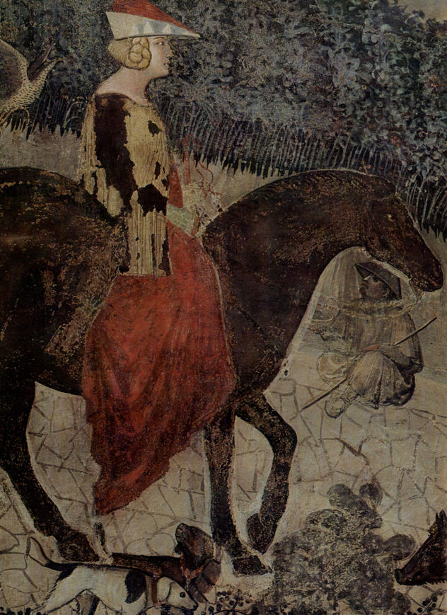 Frescos del ciclo "Allegorías del buen y del mal gobierno" en la sala del consejo de los Nueve, Palazzo Pubblico en Siena, escena