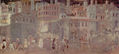 Fresco ciclo "Allegorías del buen y del mal gobierno" en la sala del consejo de los Nueve, Palazzo Pubblico en Siena, escena