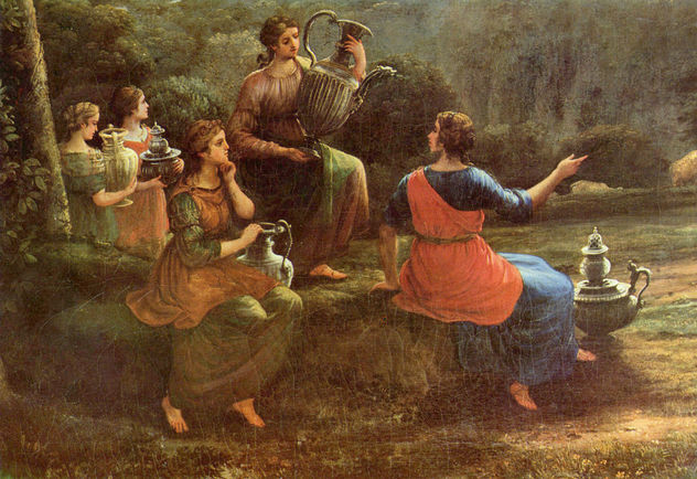Vedute de Delfos con una procesión de sacrificio, detalle