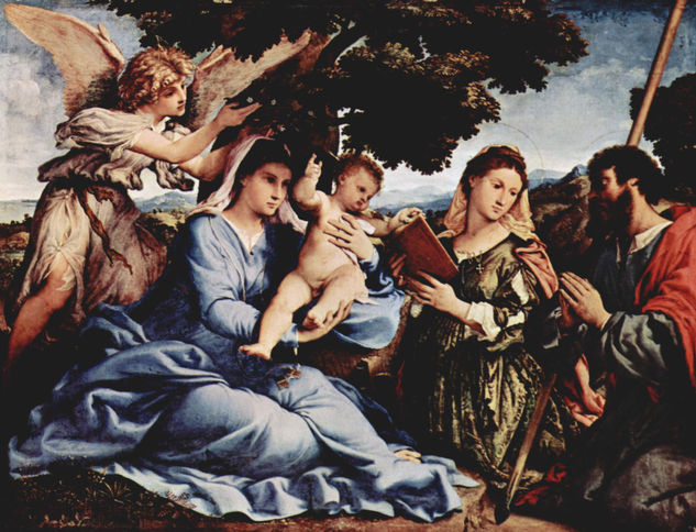 Mary with Saint Catherine of Alexandria, Saint James the Greater, and an Angel 