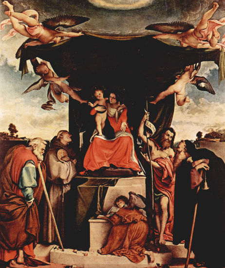 Madonna en trono, ángel y santo, a la izquierda 