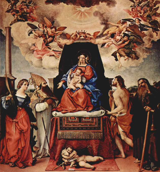 Madonna on Throne, Angel and Saint, on the Left
