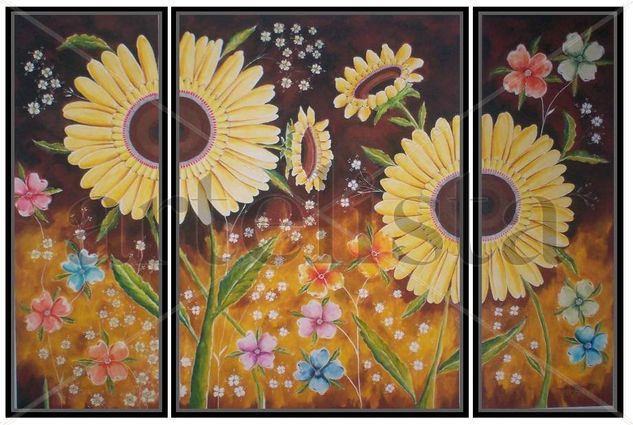 TRIPTICO GIRASOLES Oil Canvas Floral Painting