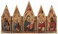 Altarretablo de Boston, Maestetàs con el Salvador bendiciendo, así como santos y ángeles en el frontón.