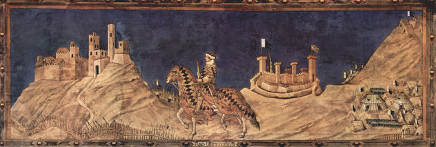 El victorioso comandante Guiddo Riccio da Fogliano, fresco en el Palazzo Pubblico en Siena.