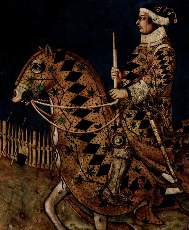 El victorioso comandante Guiddo Riccio da Fogliano, fresco en el Palazzo Pubblico de Siena, detalle.