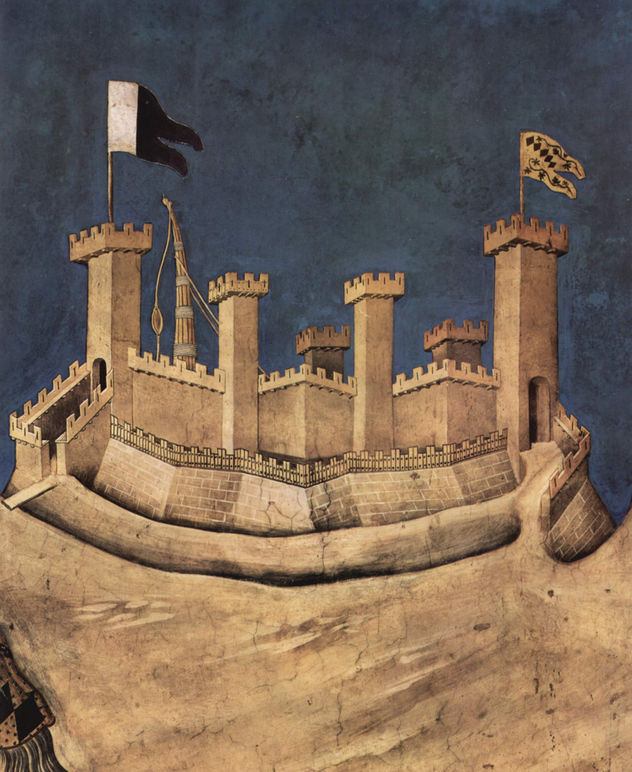 El victorioso comandante Guiddo Riccio da Fogliano, fresco en el Palazzo Pubblico de Siena, detalle.