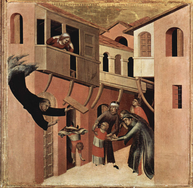 Triptych of the Blessed Saint Augustine Novello, left panel, lower scene.