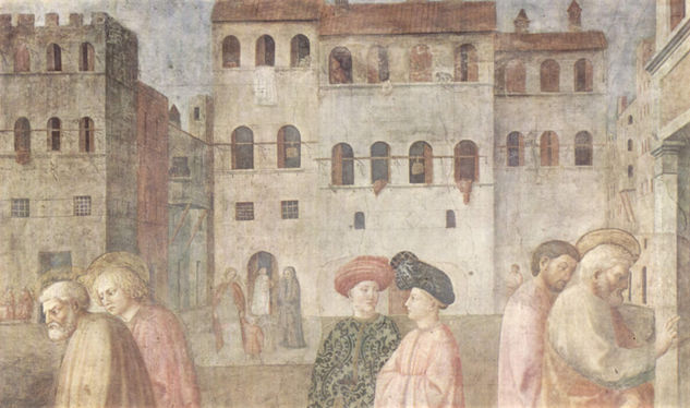 Ciclo de frescos de la capilla Brancacci en Santa Maria del Carmine en Florencia, escenas de la vida de Pedro, escena de Masolino. 