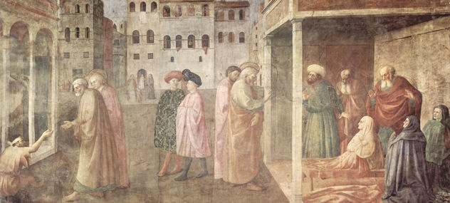 Brancacci Chapel fresco cycle in Santa Maria del Carmine in Florence, scenes from the life of Peter, scene