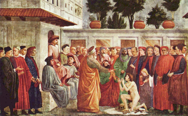 Ciclo de frescos de la capilla Brancacci en Santa Maria del Carmine en Florencia, escenas de la vida de Pedro, escena