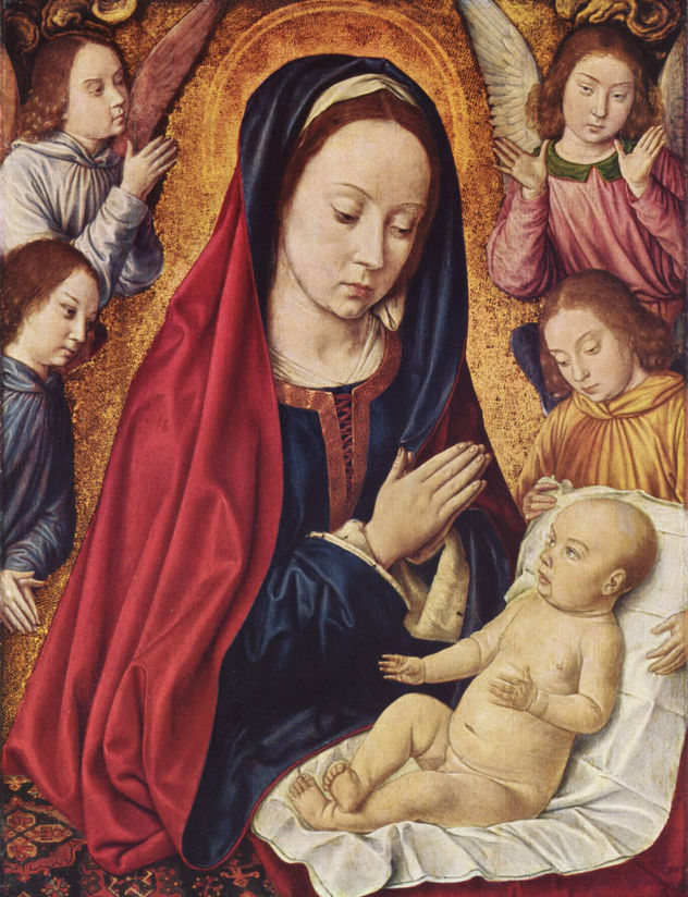 María con niño y ángeles