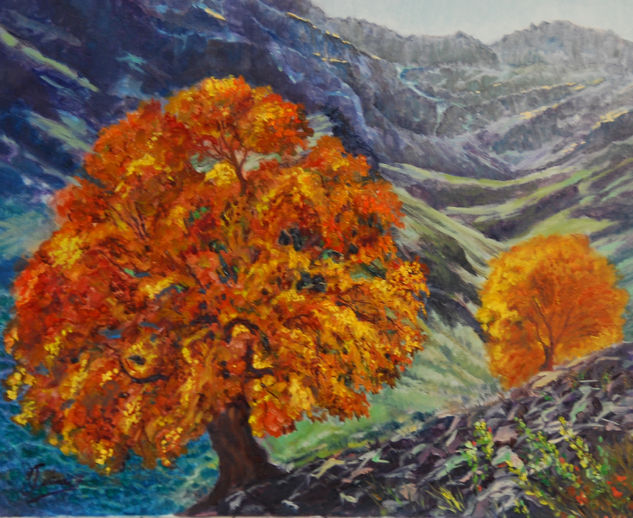 Arbol y montañas Oil Canvas Landscaping