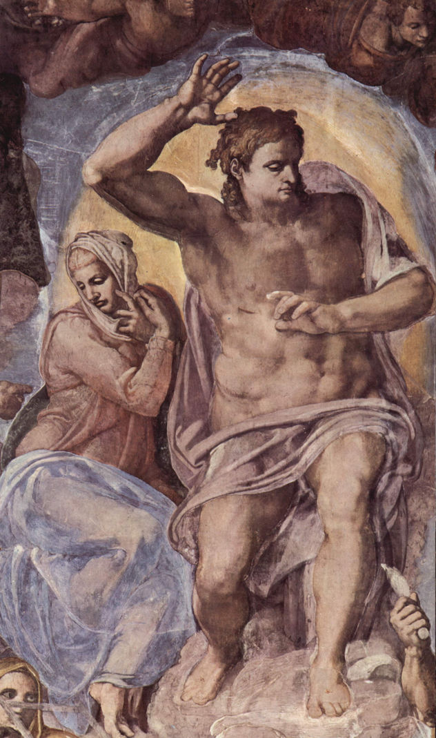 Juicio Final, fresco en el muro del altar de la Capilla Sixtina, detalle